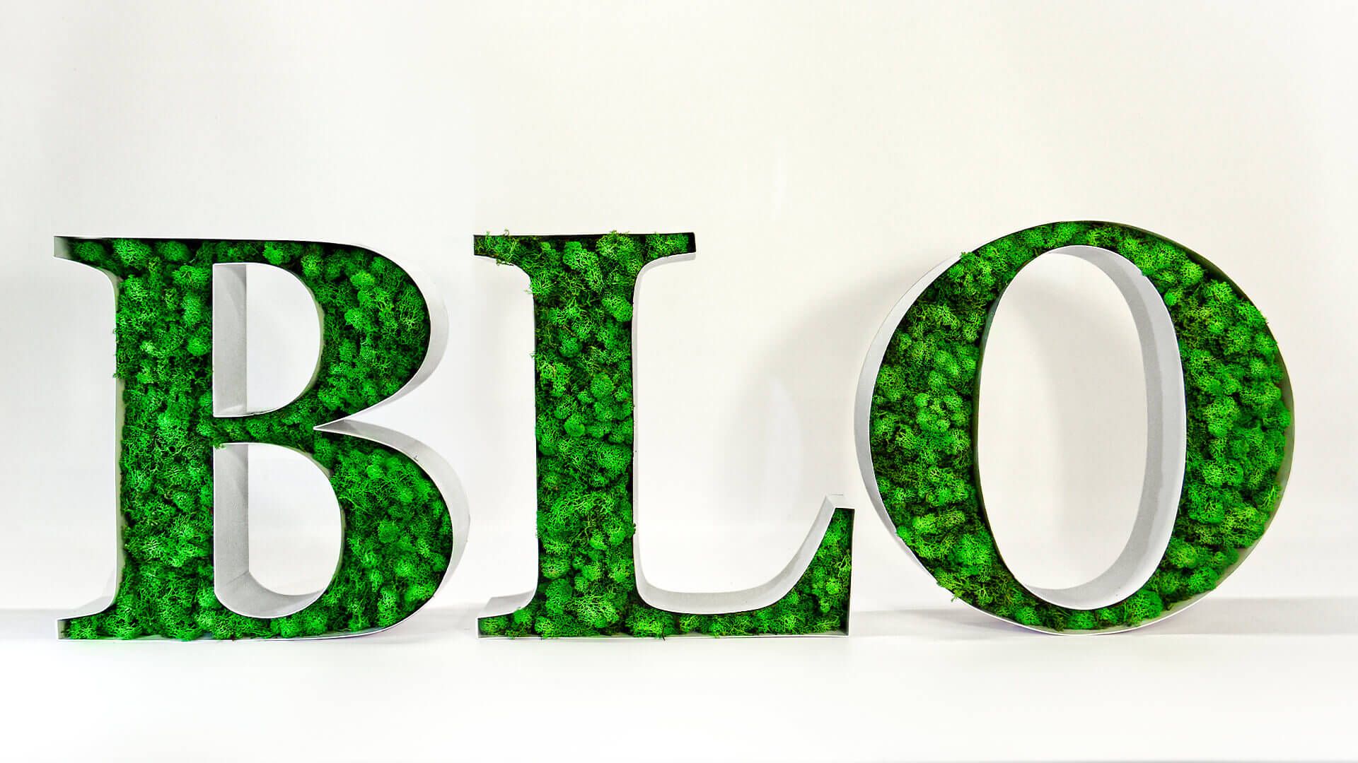 BLO Zierbuchstaben - Zierbuchstaben BLO, gefüllt mit Moos.